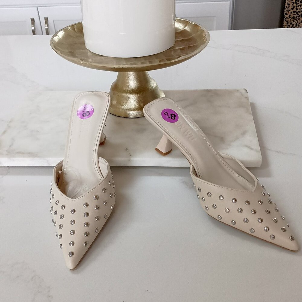 NEW! JASON WU STUDDED KITTEN HEEL MULES SZ 8 1/2